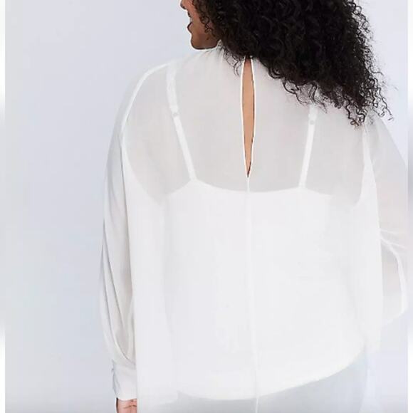 Lane Bryant NEW W/Tags Tie Neck Ivory Chiffon Blouse Lace Inset Slit Back 14/16 - Picture 11 of 16